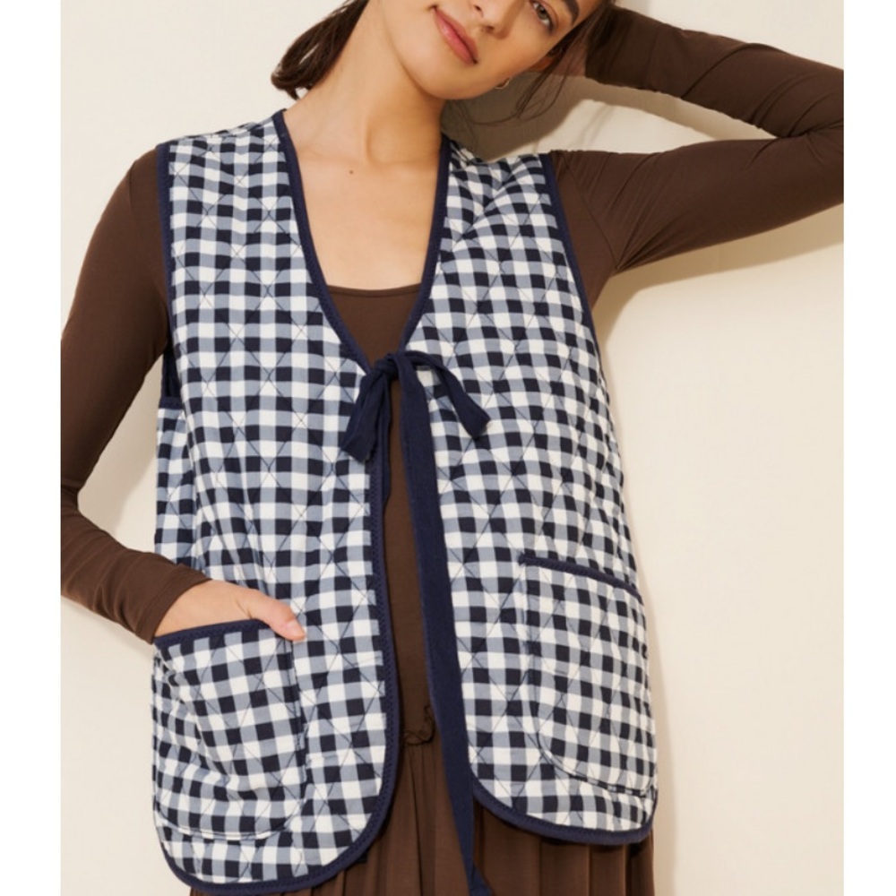 Free People Claudine Gingham Tie-Front Vest, NEW